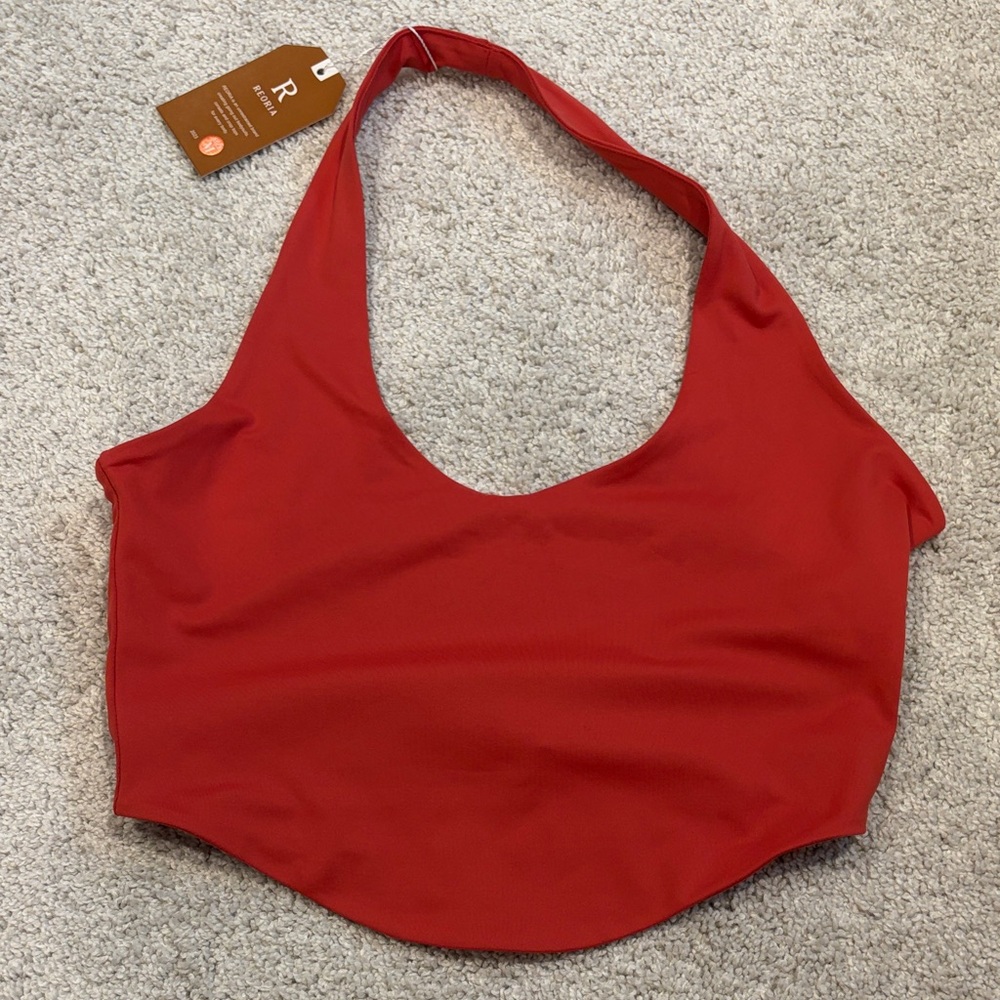 ReoRia Red Halter Scoop Top